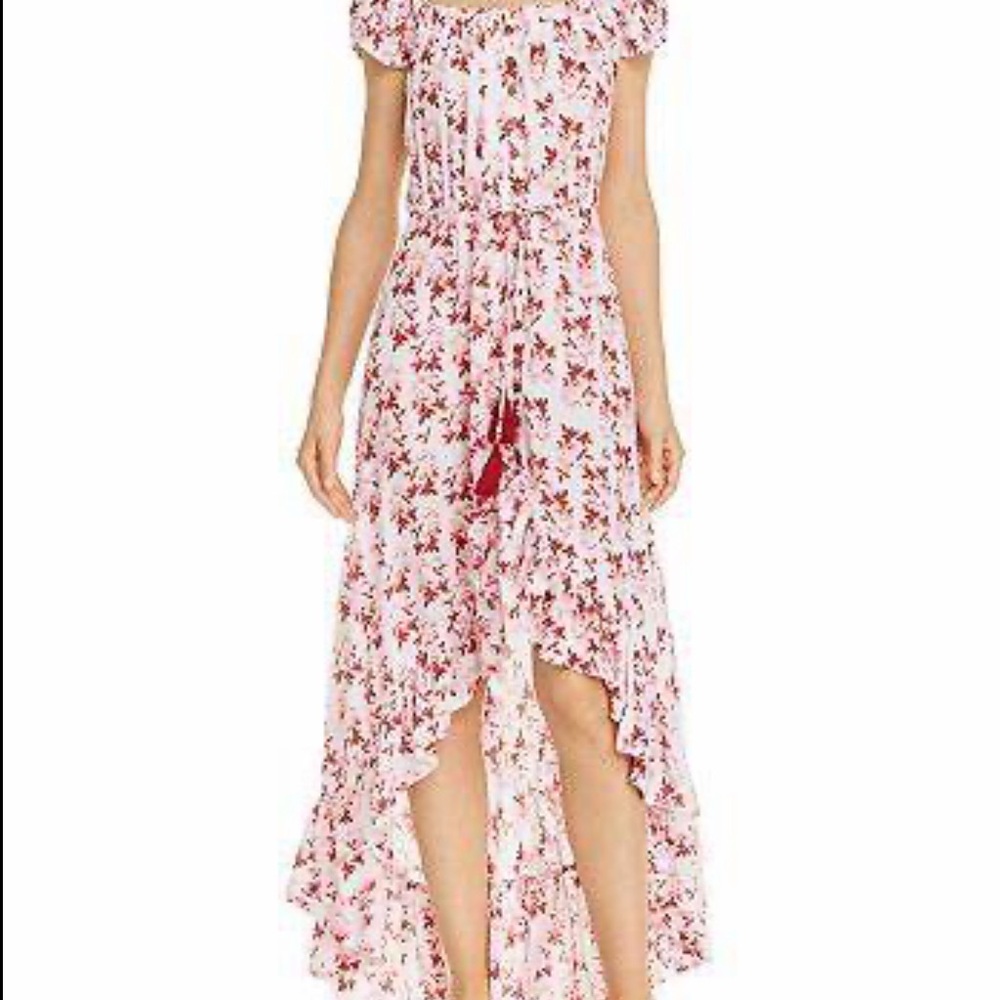 Tiare Hawaii White and Red High-Low Riviera Sundress with Puff Sleeves